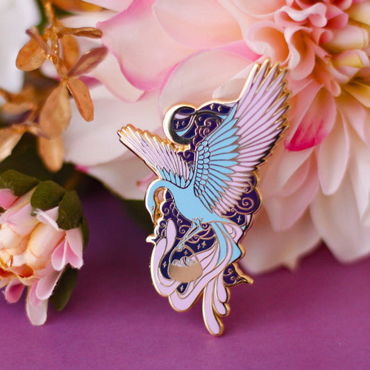 Gold Celestial Garden Astral Pheonix Hard Enamel Pin - Magical Galaxy Theme Enamel Pin - Bird Enamel Pin - Keely Studios