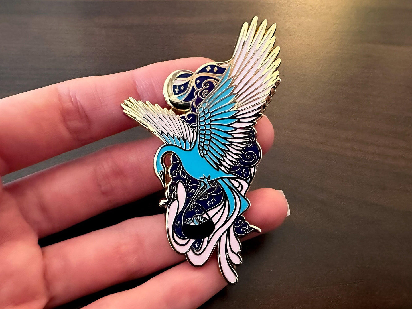 Gold Celestial Garden Astral Pheonix Hard Enamel Pin - Magical Galaxy Theme Enamel Pin - Bird Enamel Pin - Keely Studios