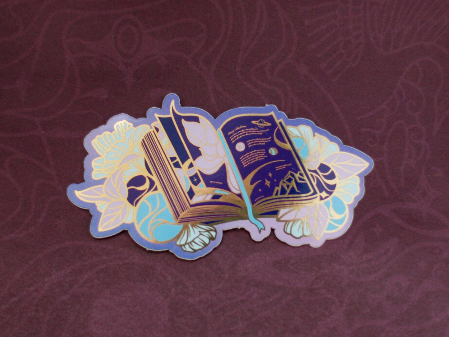 Tome of Celestial Gardening Die Cut Gold Mirror Effect Sticker - Book Die Cut Sticker - Magical Celestial Sticker - Keely Studios