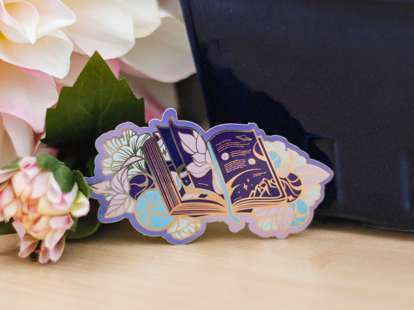 Tome of Celestial Gardening Die Cut Gold Mirror Effect Sticker - Book Die Cut Sticker - Magical Celestial Sticker - Keely Studios