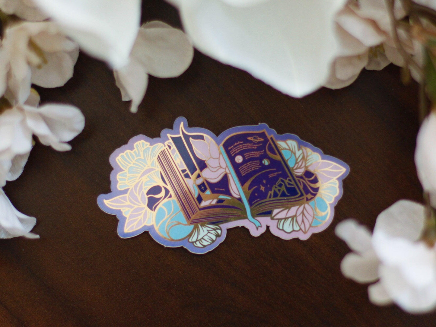 Tome of Celestial Gardening Die Cut Gold Mirror Effect Sticker - Book Die Cut Sticker - Magical Celestial Sticker - Keely Studios