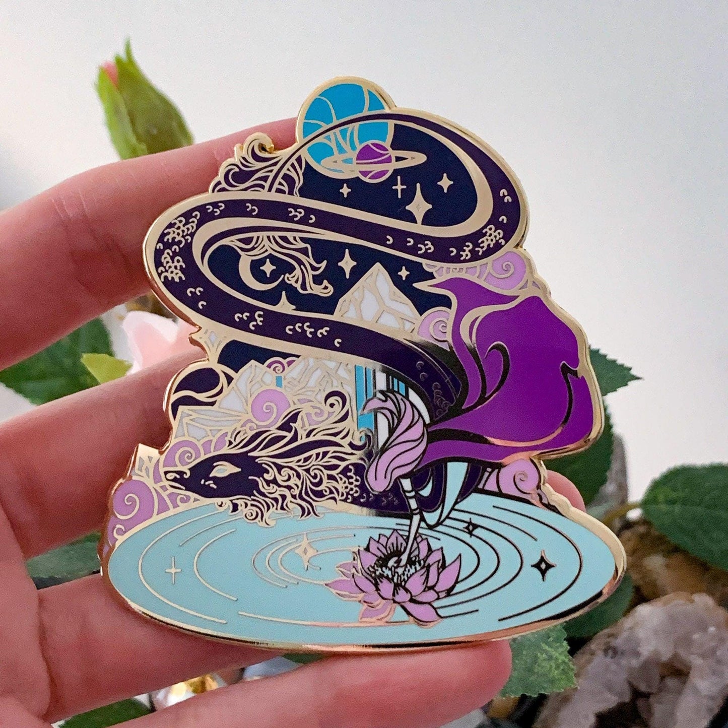 Gold Celestial Garden Star Dragon Hard Enamel Pin
