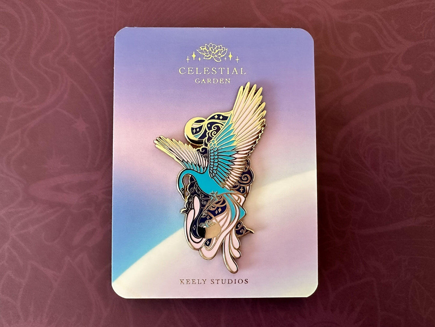 Gold Celestial Garden Astral Pheonix Hard Enamel Pin - Magical Galaxy Theme Enamel Pin - Bird Enamel Pin - Keely Studios