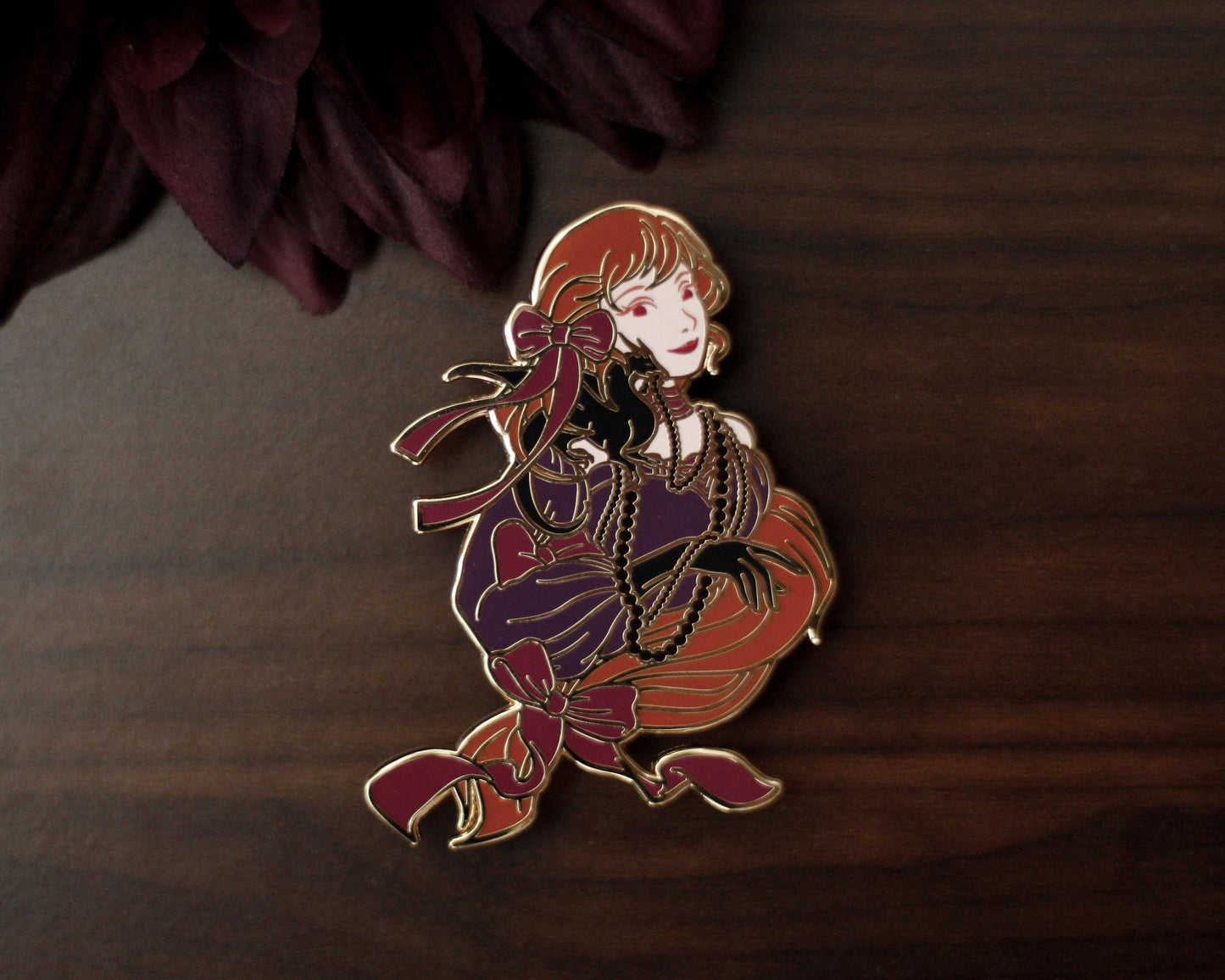 Shoulder Friend - HARVEST Edition - A Tea Party with Dragons: Midnight Soiree Gold Hard Enamel Pin - Keely Studios - Girl and Dragon Pin