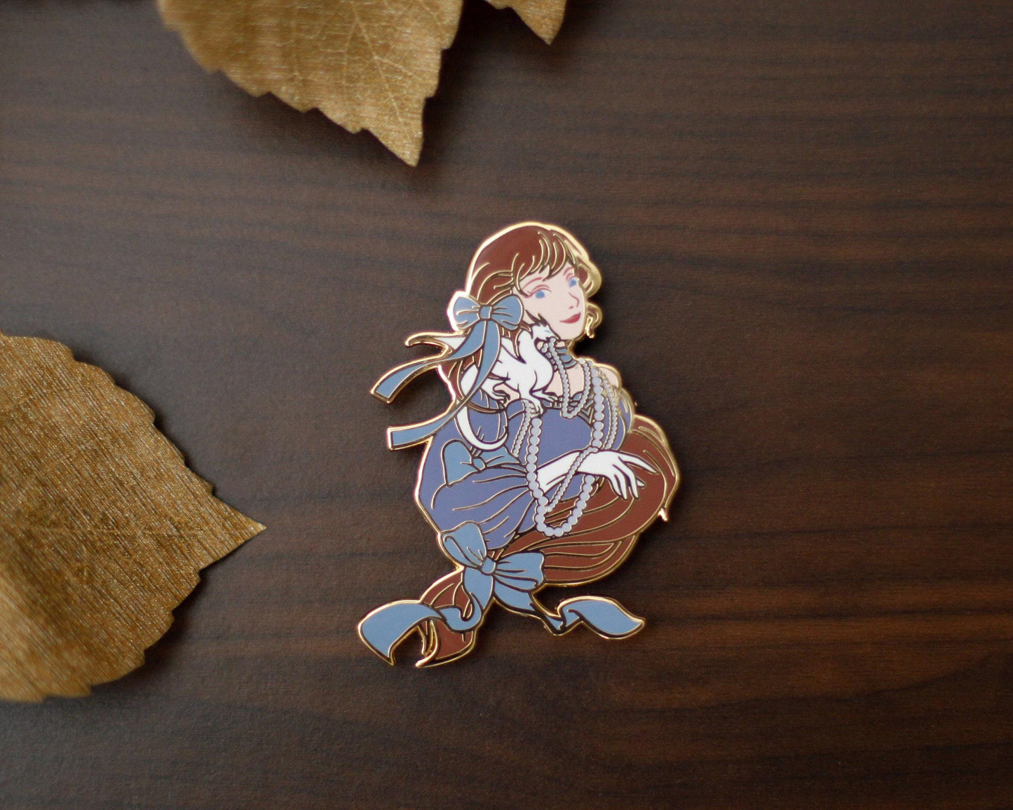 Shoulder Friend - SUMMER Edition - A Tea Party with Dragons: Midnight Soiree Gold Hard Enamel Pin - Keely Studios - Girl and Dragon Pin