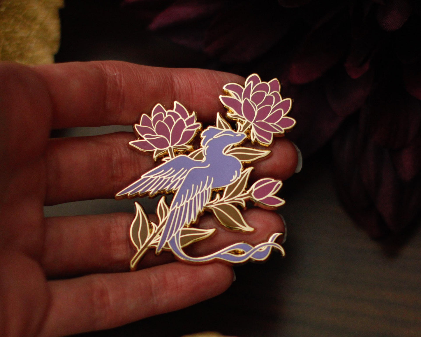 Floral Dragon Gold Enamel Pin - A Tea Party with Dragons Collection