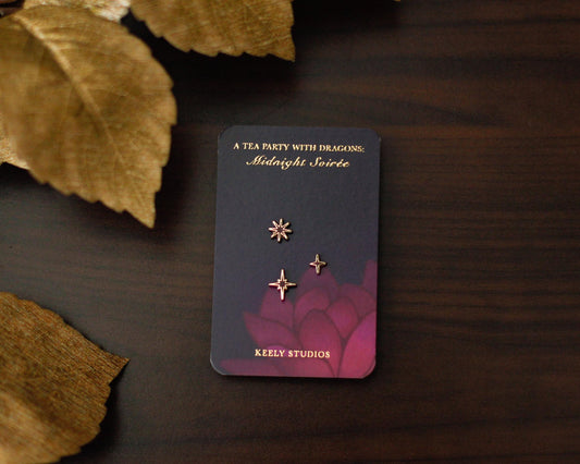 Sparkles Mini Pin Set - FESTIVE Edition - A Tea Party with Dragons: Midnight Soiree Gold Hard Enamel Pins - Keely Studios