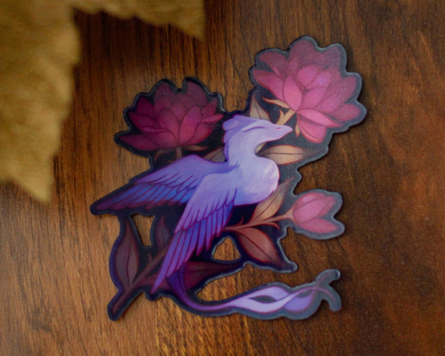 Floral Dragon - A Tea Party with Dragons Handmade Die Cut Sticker - Magical Themed Sticker