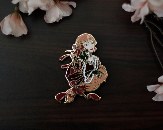 Shoulder Friend - FESTIVE Edition - A Tea Party with Dragons: Midnight Soiree Gold Hard Enamel Pin - Keely Studios - Girl and Dragon Pin