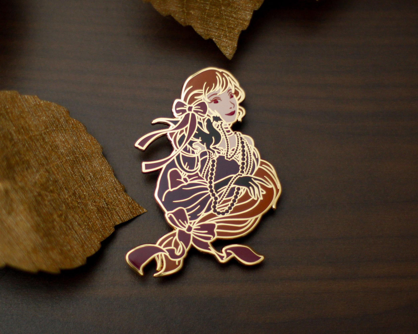 Shoulder Friend - HARVEST Edition - A Tea Party with Dragons: Midnight Soiree Gold Hard Enamel Pin - Keely Studios - Girl and Dragon Pin