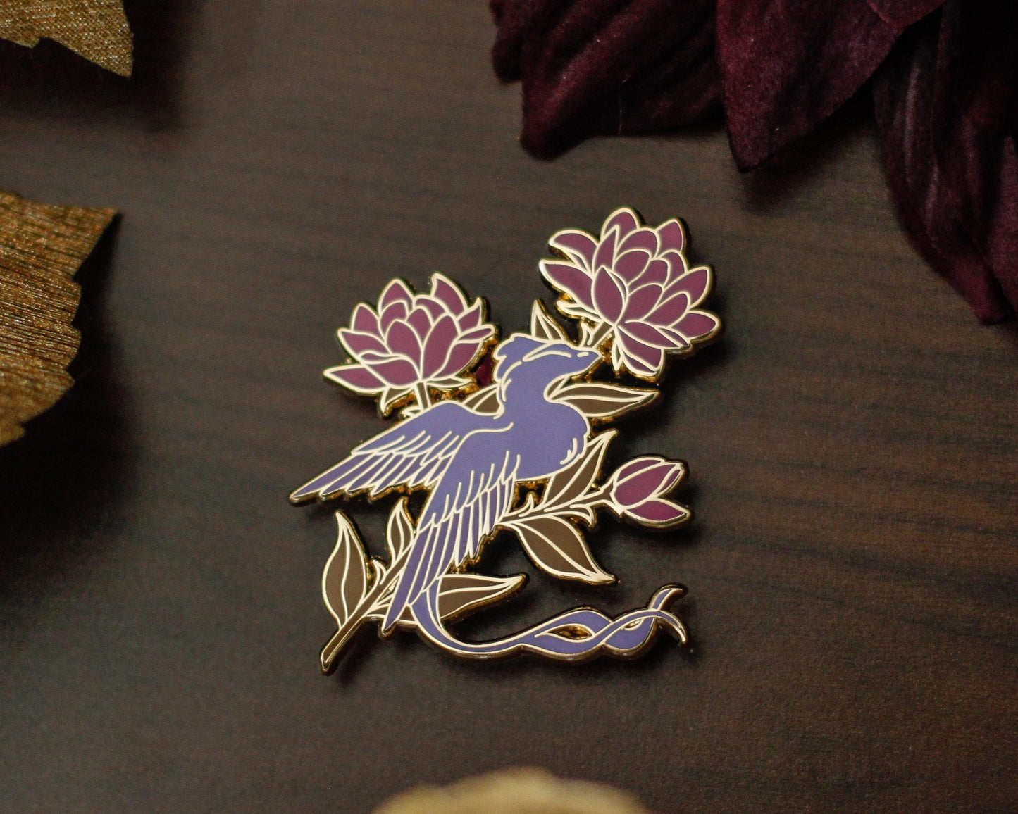 Floral Dragon Gold Enamel Pin - A Tea Party with Dragons Collection