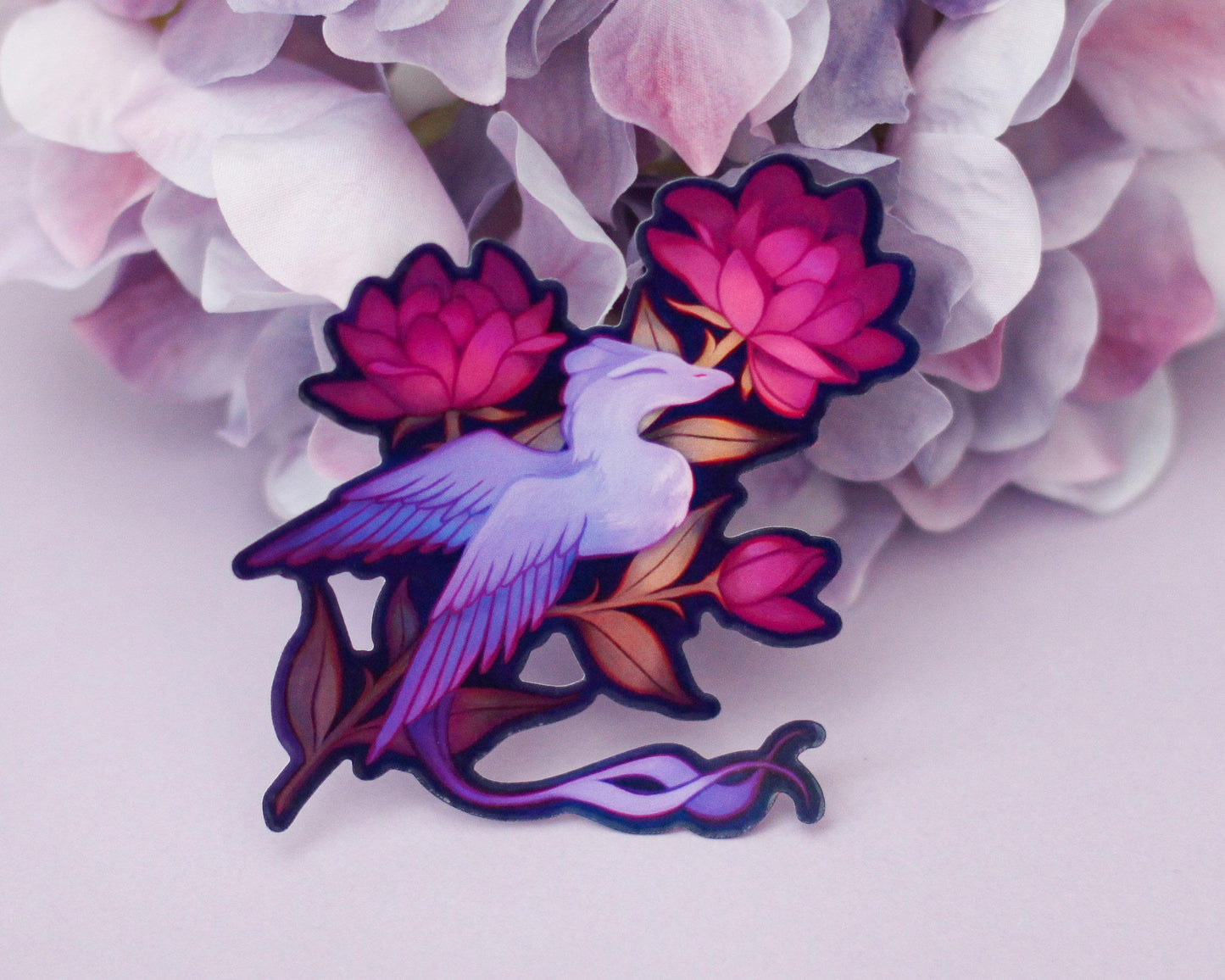 Floral Dragon - A Tea Party with Dragons Handmade Die Cut Sticker - Magical Themed Sticker