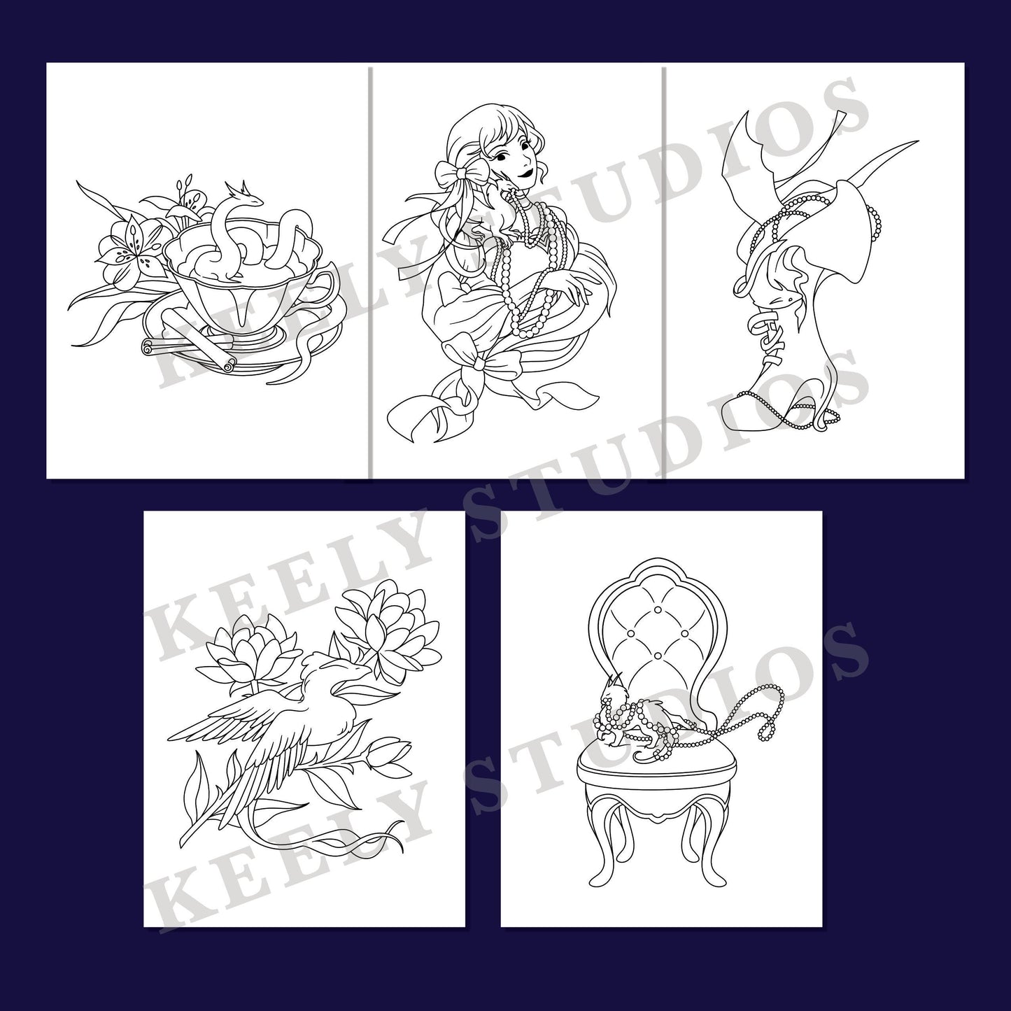 The World of Keely Studios Coloring Book - 30 Adult Coloring Pages - Spiral Bound - Handmade