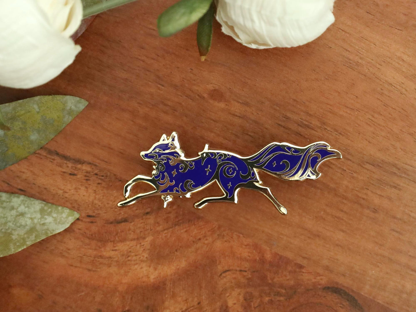 Gold Celestial Garden Fox Spirit Hard Enamel Pin - Magical Galaxy Theme Enamel Pin - Fox Enamel Pin - Keely Studios