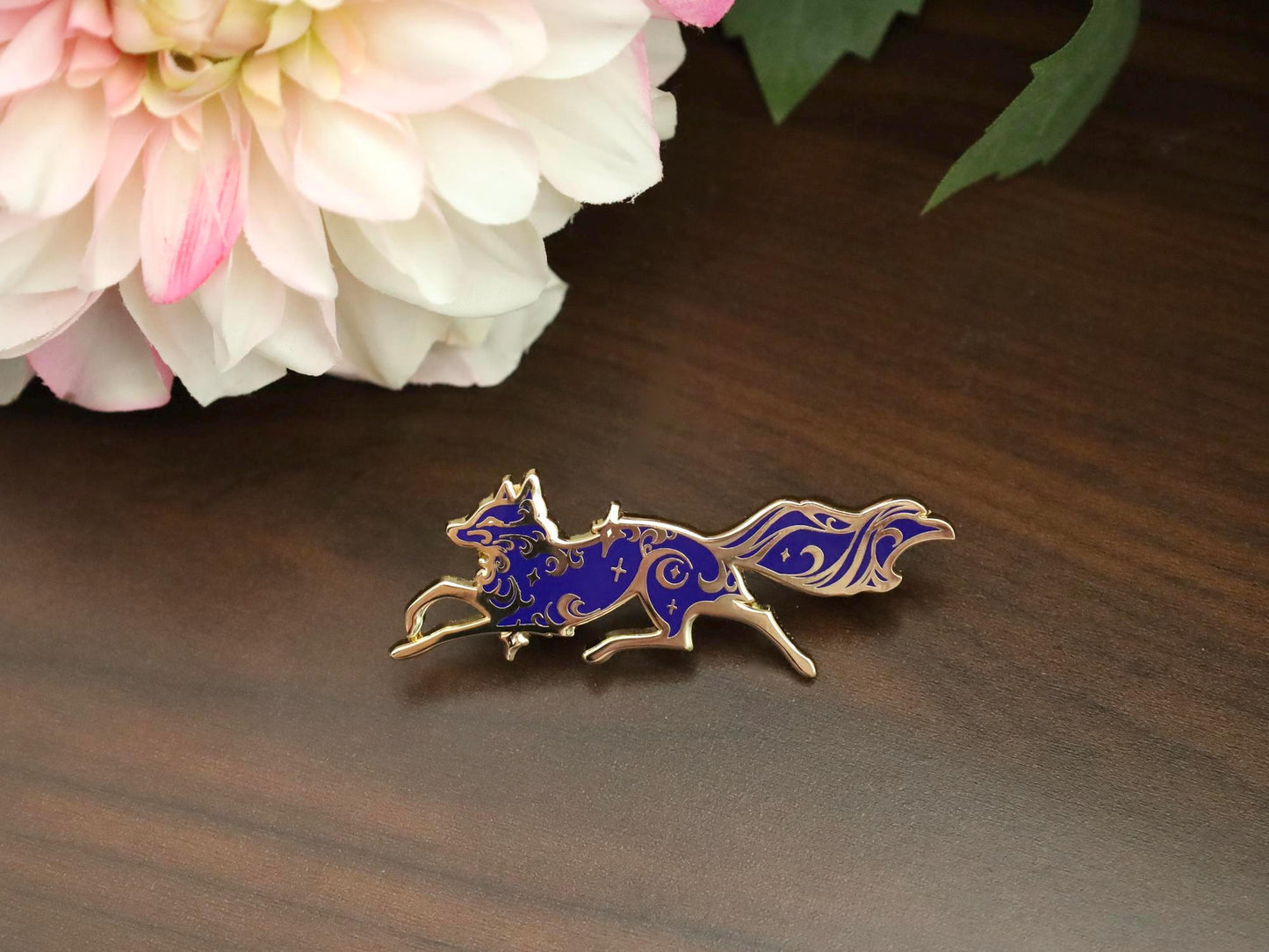 Gold Celestial Garden Fox Spirit Hard Enamel Pin - Magical Galaxy Theme Enamel Pin - Fox Enamel Pin - Keely Studios