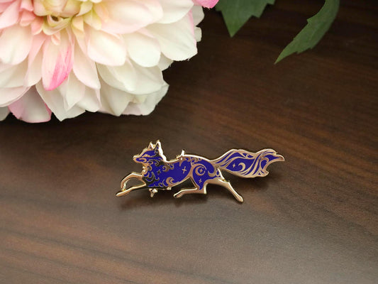 Gold Celestial Garden Fox Spirit Hard Enamel Pin - Magical Galaxy Theme Enamel Pin - Fox Enamel Pin - Keely Studios