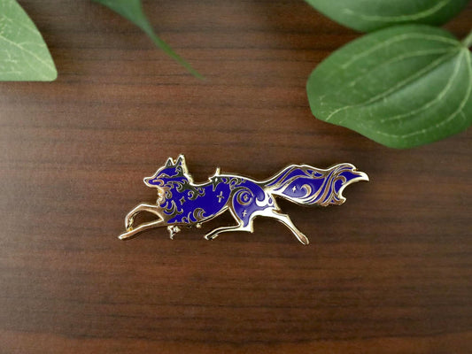 Gold Celestial Garden Fox Spirit Hard Enamel Pin - Magical Galaxy Theme Enamel Pin - Fox Enamel Pin - Keely Studios