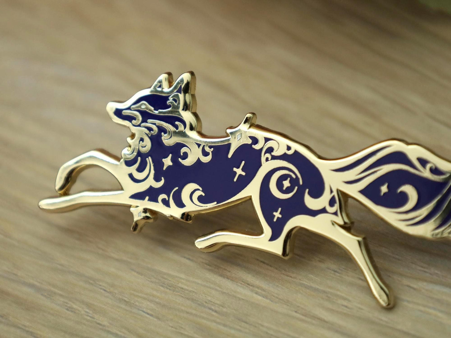 Gold Celestial Garden Fox Spirit Hard Enamel Pin - Magical Galaxy Theme Enamel Pin - Fox Enamel Pin - Keely Studios