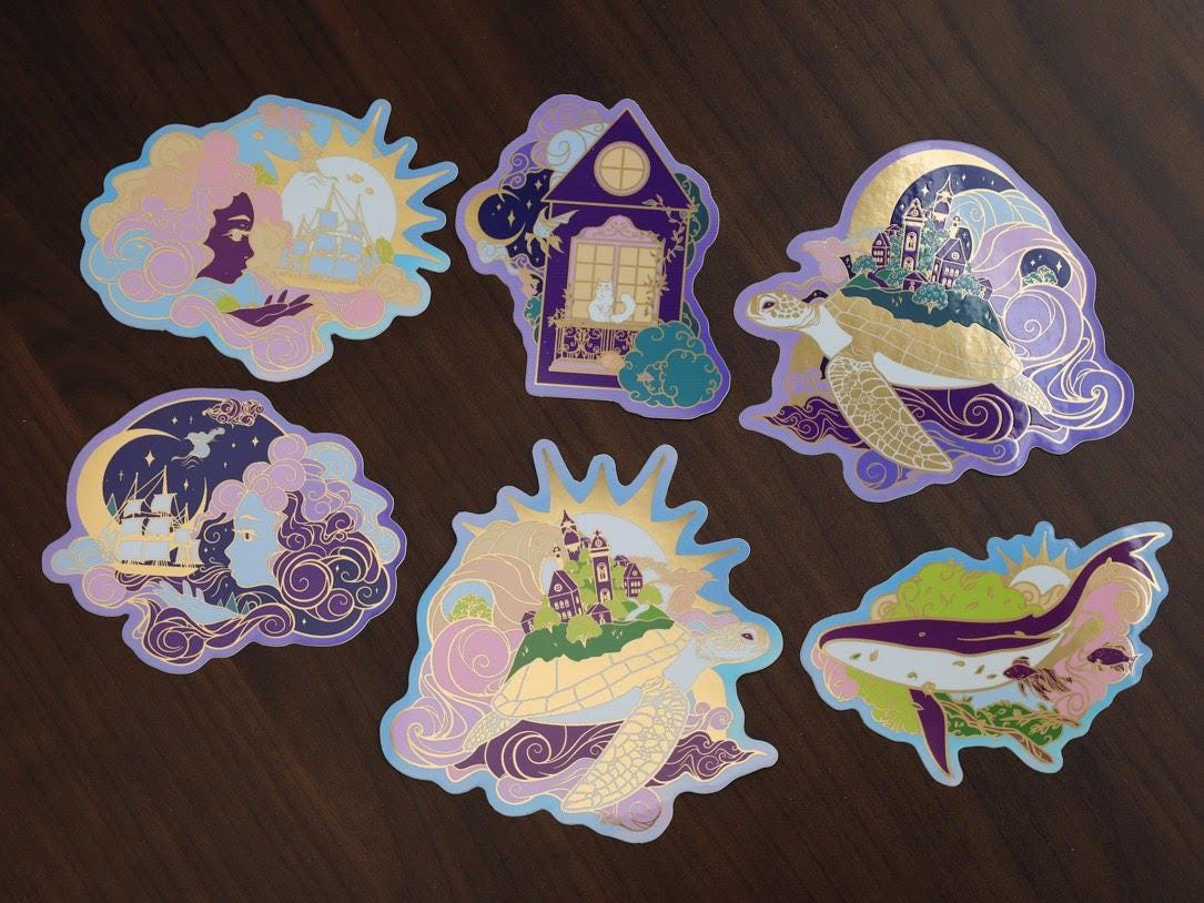 OOPSIE Sticker Set - 6 Stickers from An Ocean of Sky Series - Die Cut Gold Mirror Effect