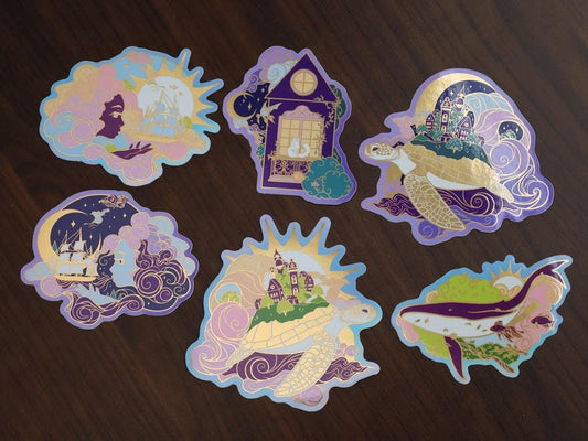 OOPSIE Sticker Set - 6 Stickers from An Ocean of Sky Series - Die Cut Gold Mirror Effect