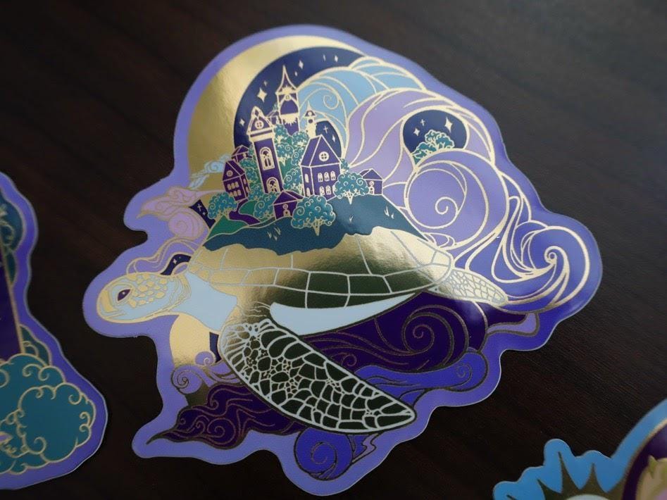 OOPSIE Sticker Set - 6 Stickers from An Ocean of Sky Series - Die Cut Gold Mirror Effect