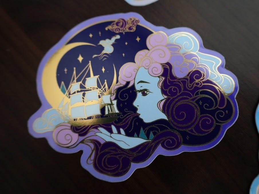 OOPSIE Sticker Set - 6 Stickers from An Ocean of Sky Series - Die Cut Gold Mirror Effect