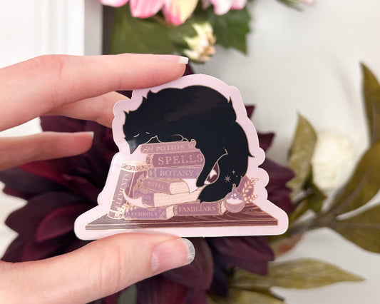 Sleepy Cat Familiar Books Die Cut Gold Mirror Effect Sticker
